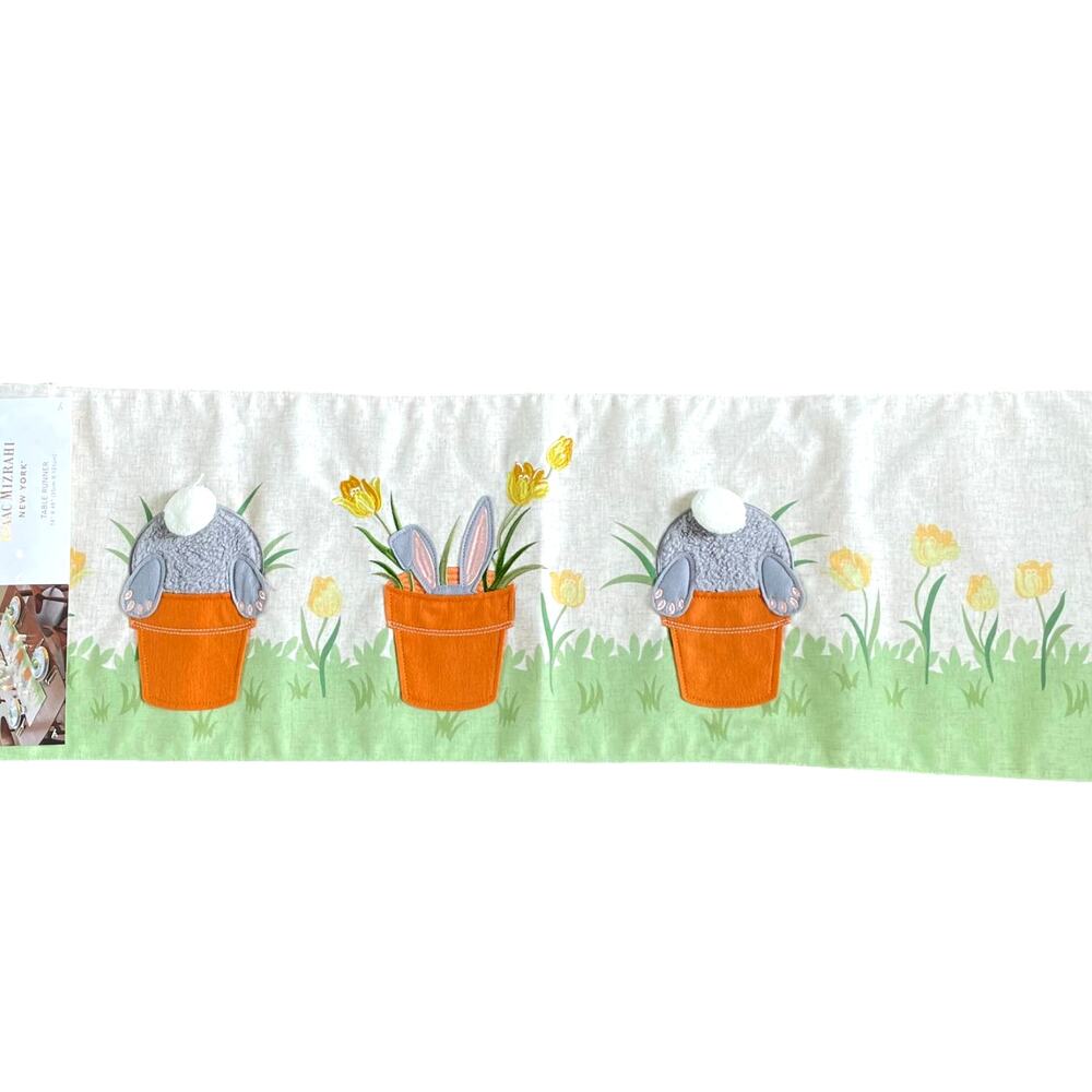ISAAC MIZRAHI Easter 14x48 Bunny Butts Table Runner Fluffy Tails NEW